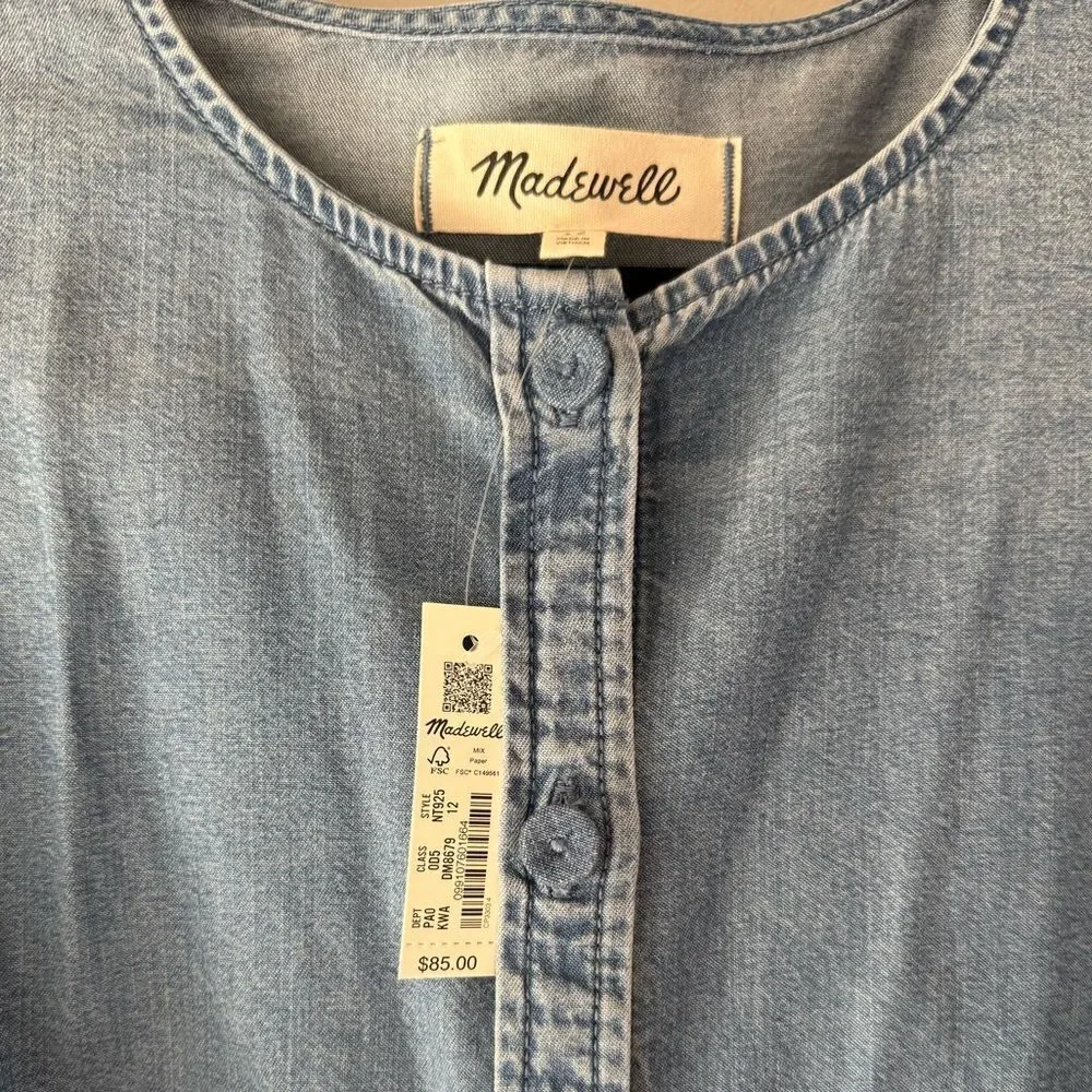NWT Madewell Denim Puff-Sleeve Button-Up Top Size 12